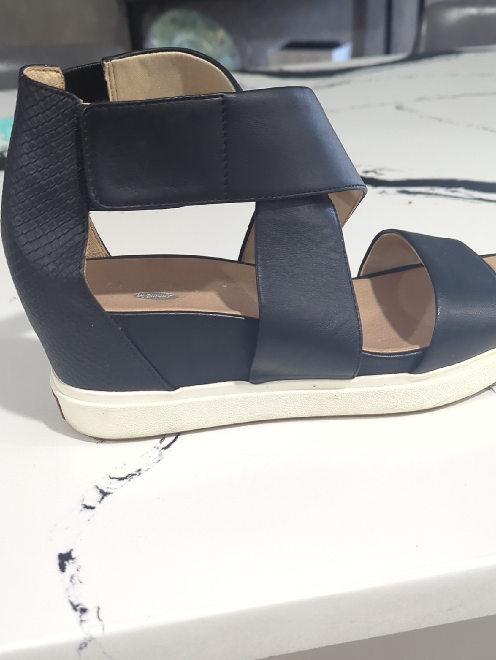 Dr. Scholl's Black Wedge Sandal with White Sole